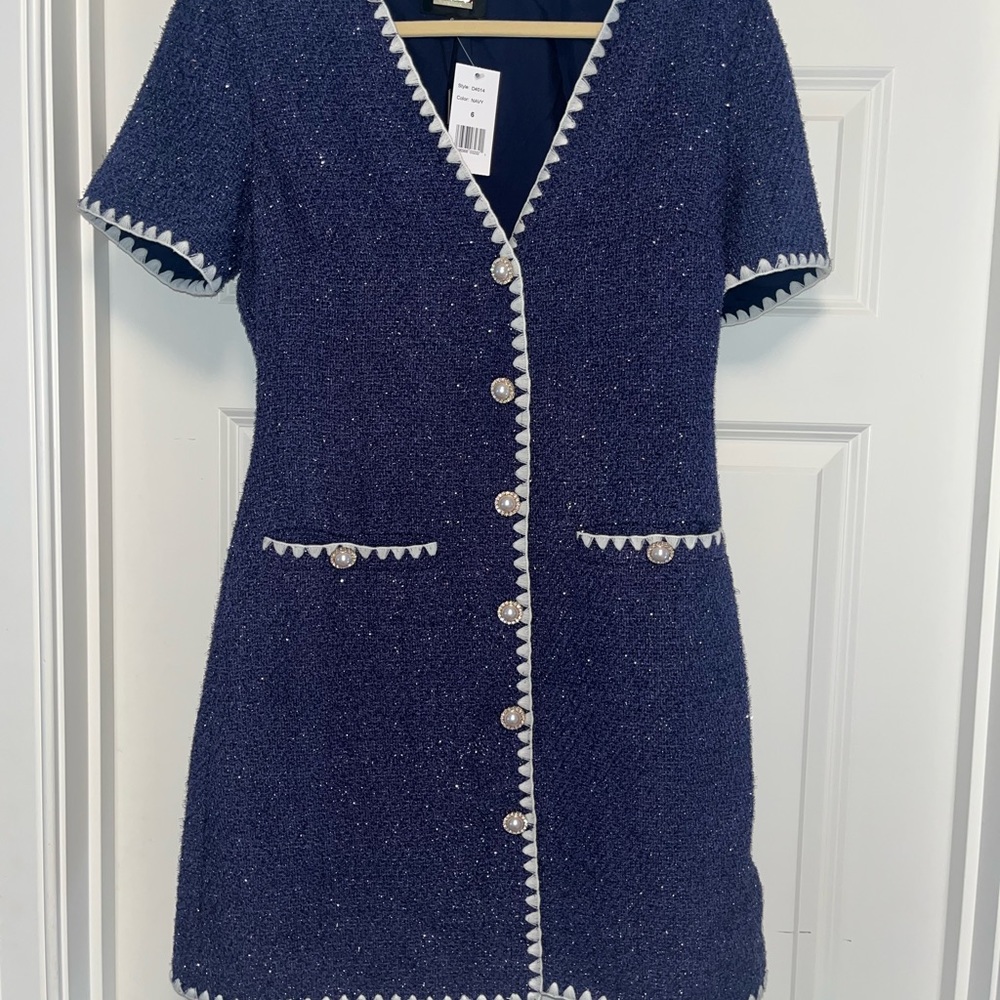 Button Front Tweed Dress - Picture 2 of 7